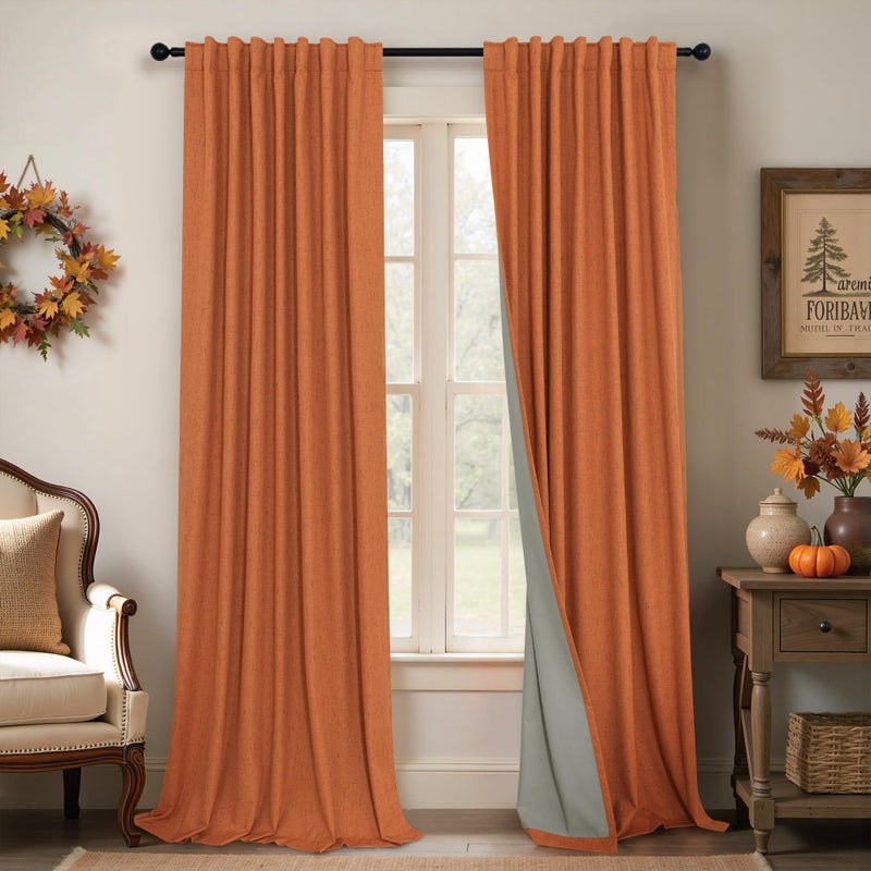 Pitalk ستائر معتمة من الكتان الصناعي بلون برتقالي محروق من بيتالك، مناسبة لغرفة النوم، طولها 52 × 84 بوصة - Image 1