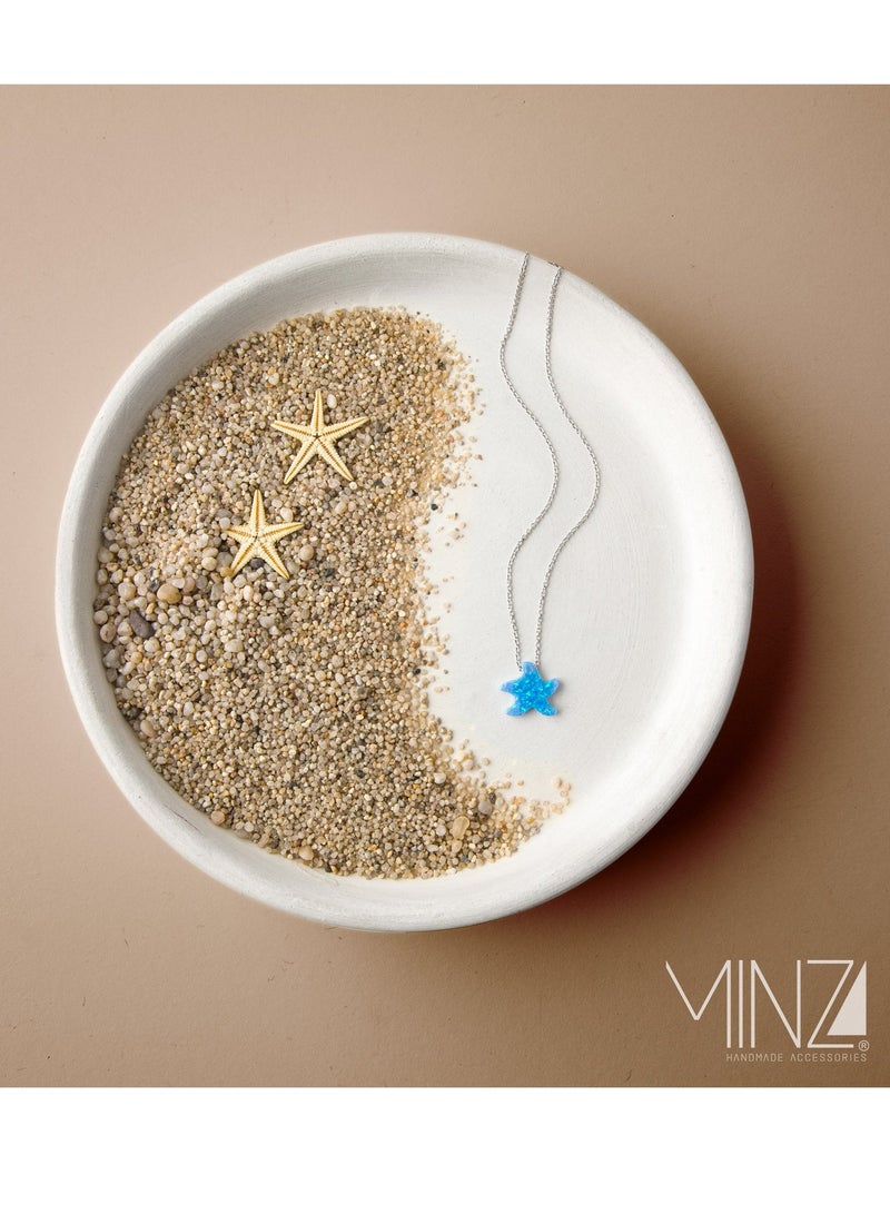 Minza ” Starfish ” Pure 925 Sterling Silver, Opal stone, Handmade Necklace for Women, Pendant and Chain Necklace, 1.00 grams of Silver, Jewelry for Casual & Special Occasion - Image 5