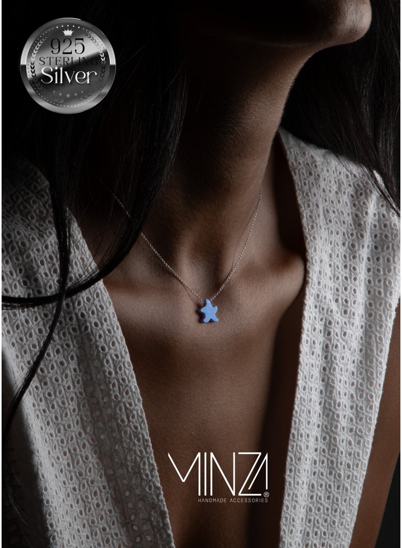 Minza ” Starfish ” Pure 925 Sterling Silver, Opal stone, Handmade Necklace for Women, Pendant and Chain Necklace, 1.00 grams of Silver, Jewelry for Casual & Special Occasion - Image 1