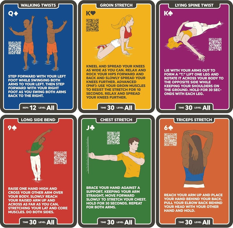 Stack 52 Flexibility Exercise Cards. Learn Static and Dynamic Stretches. Video Instructions Included. Perfect for Workout Warm Ups and Cooling Down. Increase Joint Range of Motion. (Updated Deck) - Image 3