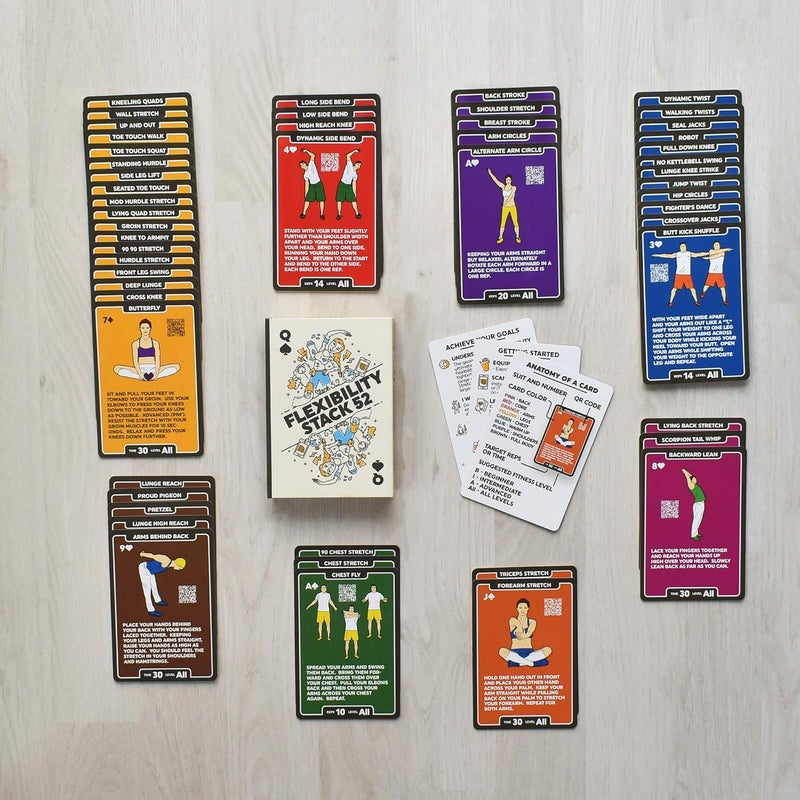 Stack 52 Flexibility Exercise Cards. Learn Static and Dynamic Stretches. Video Instructions Included. Perfect for Workout Warm Ups and Cooling Down. Increase Joint Range of Motion. (Updated Deck) - Image 5