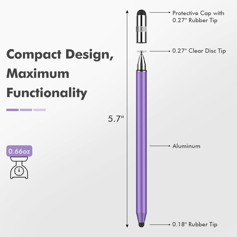 MEKO 3 in 1 Stylus Pens for Touch Screens, High Sensitivity & Precision Capacitive Stylus Pencil for Apple iPad iPhone Tablets Samsung Galaxy All Universal Touchscreen Devices (2 Pack-Silver/Purple) - Image 3