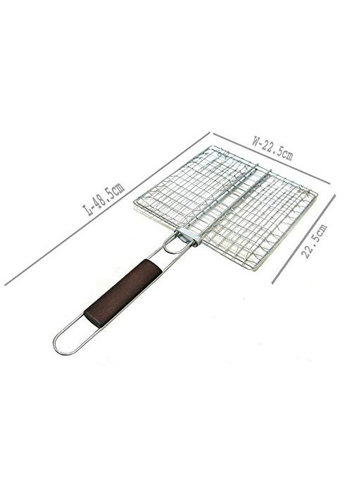Vruta Vruta Best Stainless Steel Rectangular Grilling BasketBarbecue BBQ Grill Net Basket for Fish Long Wooden HandleVegetables Small Foods  - Image 2