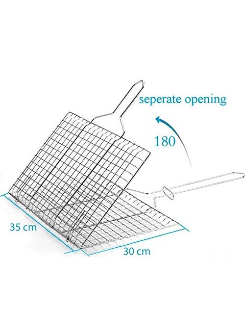 Vruta Vruta Best Stainless Steel Rectangular Grilling BasketBarbecue BBQ Grill Net Basket for Fish Long Wooden HandleVegetables Small Foods  - Image 3