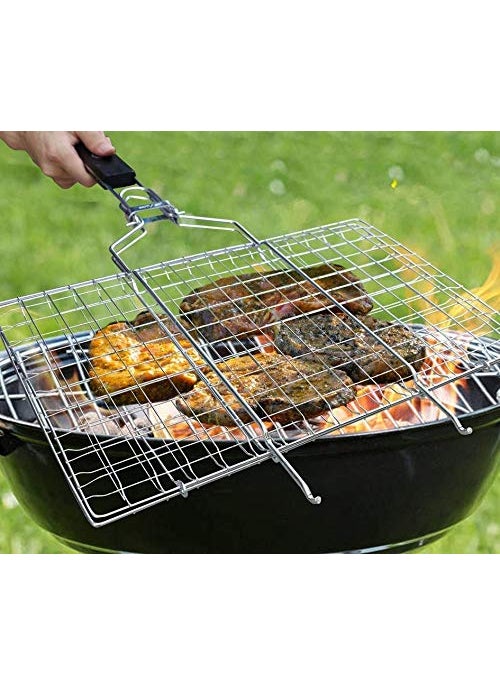 Vruta Vruta Best Stainless Steel Rectangular Grilling BasketBarbecue BBQ Grill Net Basket for Fish Long Wooden HandleVegetables Small Foods  - Image 4