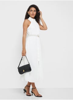 Little Mistress Textured Belted Midi Shirt Dress  - Image 1