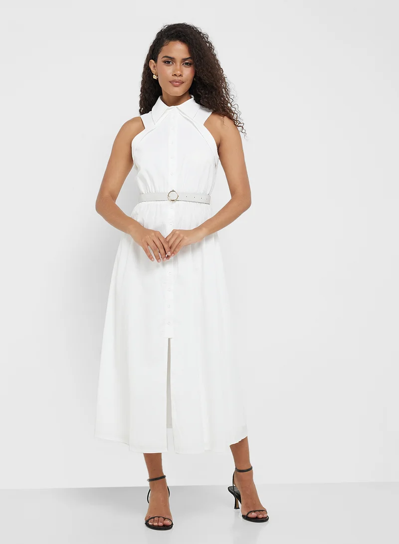 Little Mistress Belted Halter Midi Dress