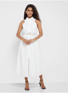 Little Mistress Textured Belted Midi Shirt Dress  - Image 4
