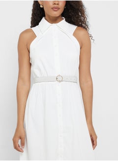 Little Mistress Textured Belted Midi Shirt Dress  - Image 3