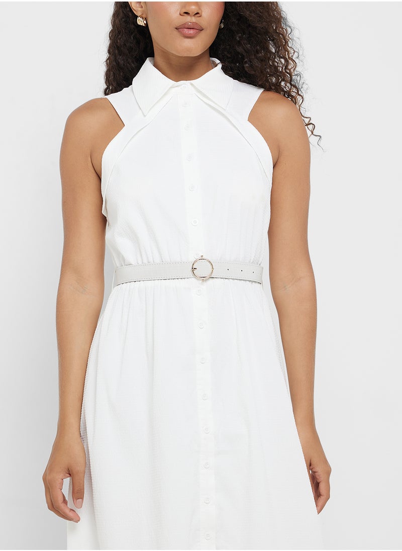 Little Mistress Textured Belted Midi Shirt Dress  - Image 3