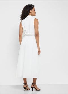 Little Mistress Textured Belted Midi Shirt Dress  - Image 2