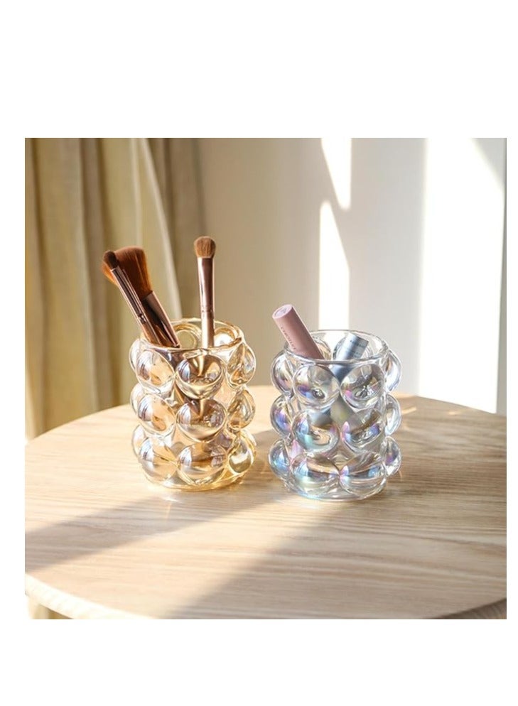 حامل فرش حواجب زجاجي بتصميم كرة الابداع الادبي من نورديك انس، حامل فرش مكياج لتزيين سطح المكتب بتصميم كوب شموع - Image 1