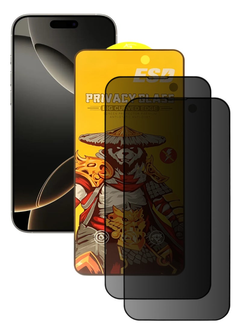 ESD 2 Pieces Tempered Dustproof Privacy Glass Screen Protector Compatible For iPhone 16 Pro - Image 1