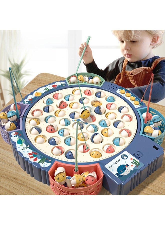 Children's Multifunctional Electric Rotating Magnetic Fishing Plate Toy 2-3 Years Old Baby Two Years Old Early Education Puzzle-Color:Powder [Magnetic Charging 1-4 Years Old] 55 Double Fish +8 Rods + Music Early Education (Adjustable Mute)  - Image 2