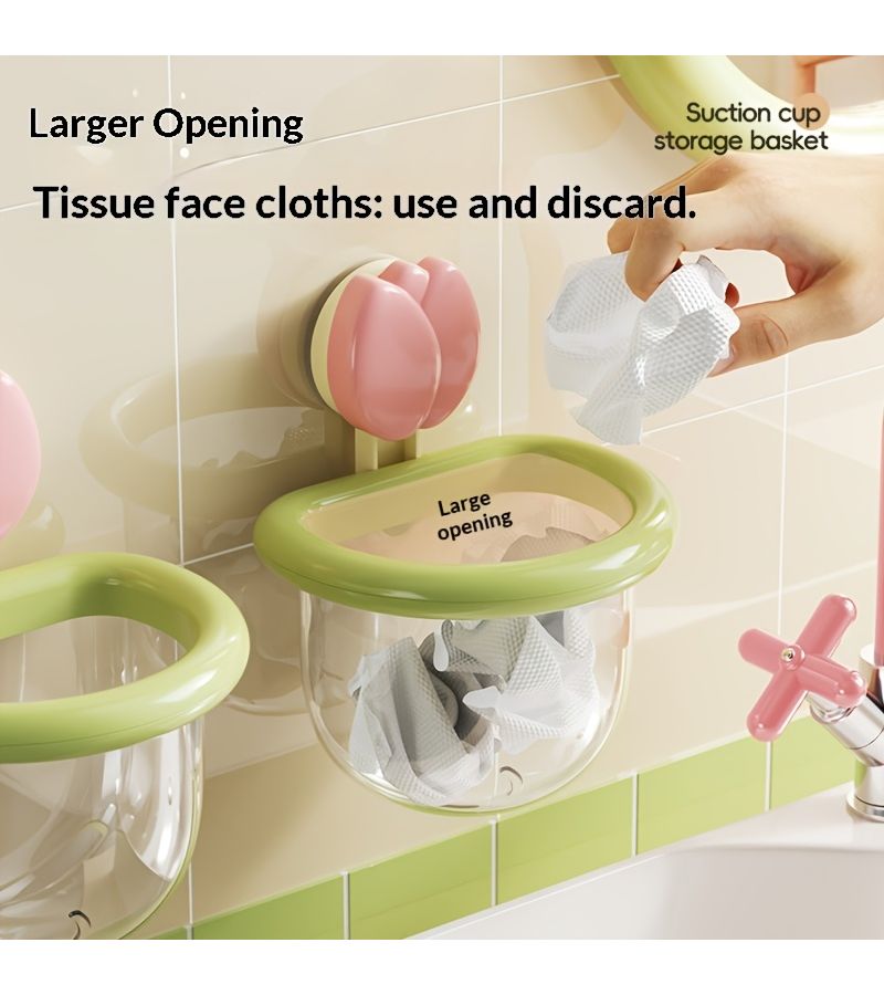 Beige Yellow Set Dopamine Tulip Design Storage Box Reusable Detachable No Drill Suction Cup Installation for Toothpaste Toothbrushes Electric Toothbrushes Cosmetics Makeup Brushes Facial Cleanser and Kitchen Gadget - Image 4