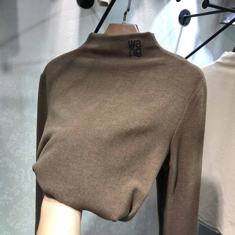 De Rong Slim Fit Half-Turtleneck Warm Base Layer Shirt New Korean Style Long Sleeve T-Shirt Women'S - Image 5