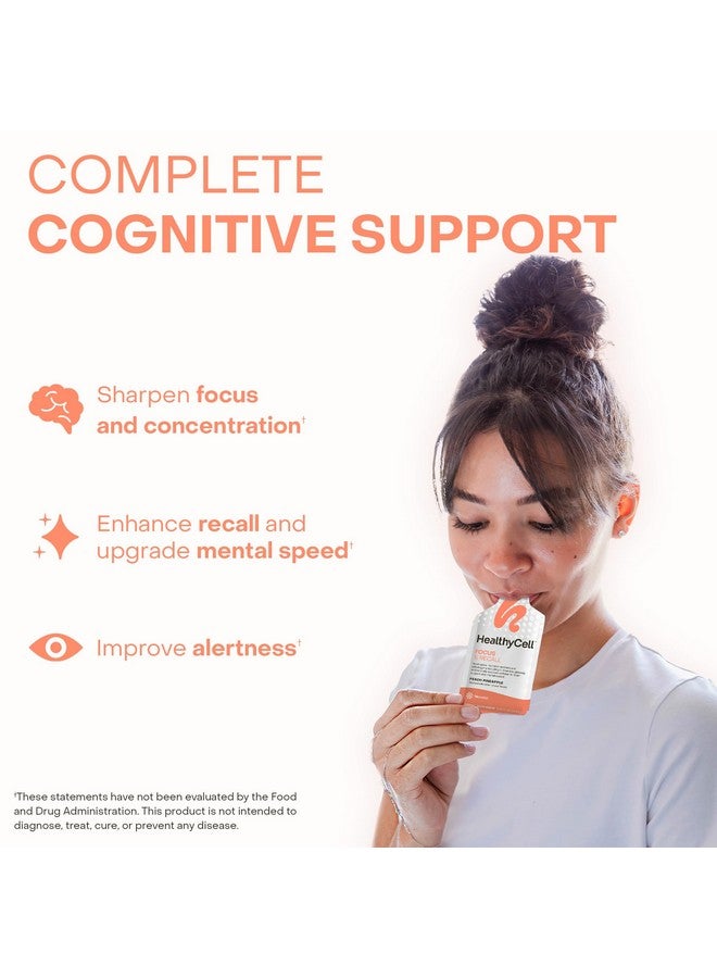 Healthycell Focus & Recall, Daily Liquid Brain Supplement for Focus & Memory - Nootropics Supplement for Concentration & Alertness with L-Theanine, Omega-3 & Taurine - 14 Gel Packs - Image 2