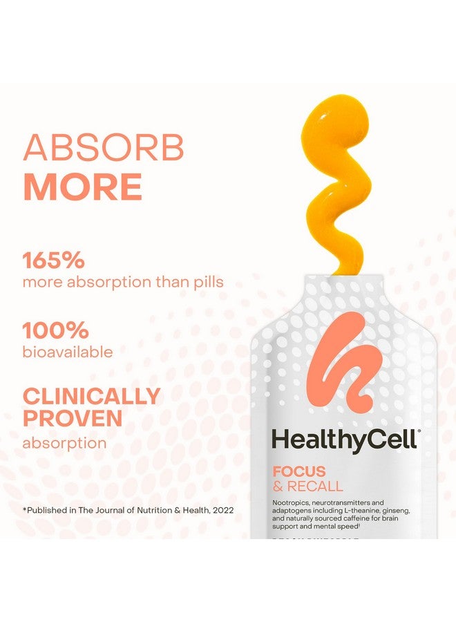 Healthycell Focus & Recall, Daily Liquid Brain Supplement for Focus & Memory - Nootropics Supplement for Concentration & Alertness with L-Theanine, Omega-3 & Taurine - 14 Gel Packs - Image 3