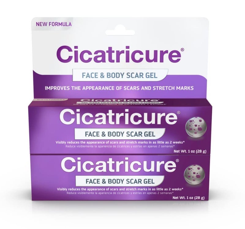 CICATRICURE Face Body Scar Gel Reduces The Appearance of Old New Scars Stretch Marks Surgery Injuries Burns and Acne 1 Ounce Pack of 2
