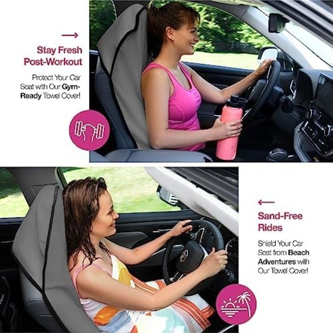 lebogner Waterproof Sweat Towel Car Seat Cover for Post Gym Workout, Running, Swimming, Beach and Hiking, Universal Fit Anti-Slip Bucket Seat Protector for Cars, SUVs and Trucks, Machine Washable -  Grey - Image 4