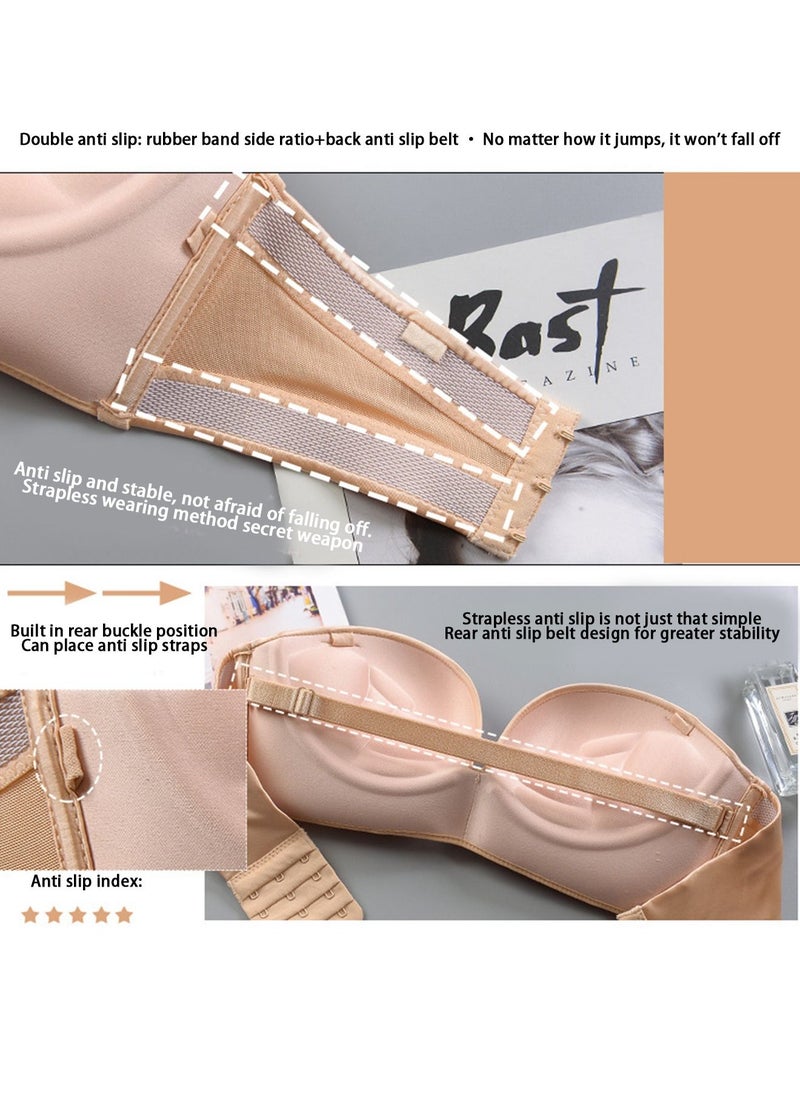 Generic - Ladies Bra Women's Fashion Strapless Bra Beige Jump Prevent Falling and Slipping Anti Slip,Underwear Nightwear Swimming Bra for Women Girl Ladies 80AB - Image 1