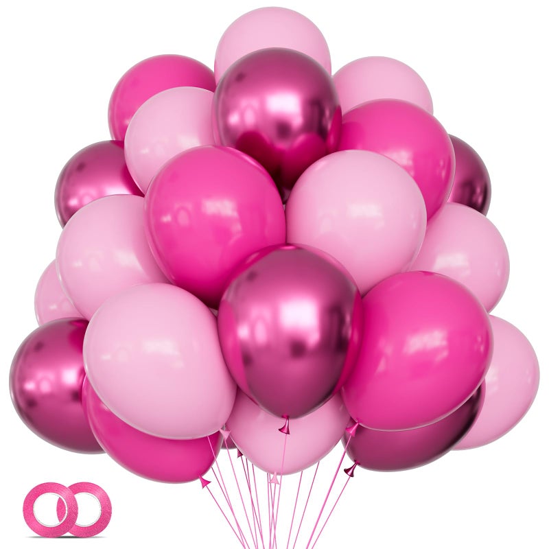 KAWKALSH Pink Balloons Metallic, 60Pcs 12Inch Hot Pink Latex Balloon and Dark Magenta Balloons for Birthday Baby Shower Princess Party Decorations - Image 1