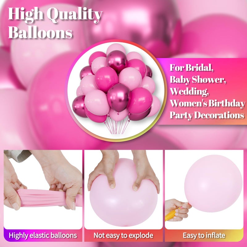 KAWKALSH Pink Balloons Metallic, 60Pcs 12Inch Hot Pink Latex Balloon and Dark Magenta Balloons for Birthday Baby Shower Princess Party Decorations - Image 5