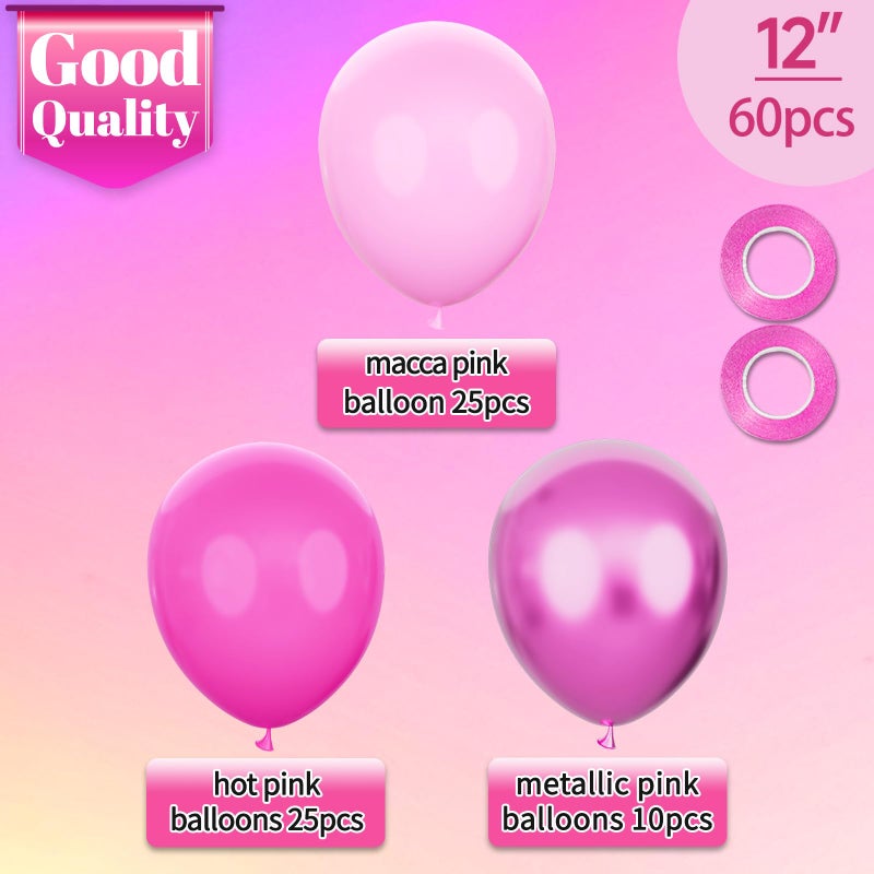 KAWKALSH Pink Balloons Metallic, 60Pcs 12Inch Hot Pink Latex Balloon and Dark Magenta Balloons for Birthday Baby Shower Princess Party Decorations - Image 4
