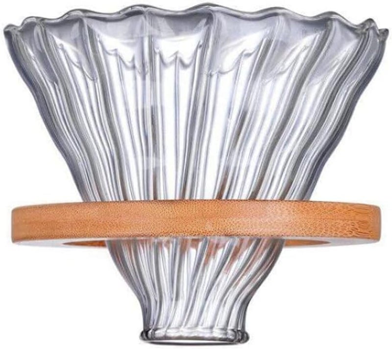 DYOLOKW ماكينة تحضير القهوة بالتقطير، إبريق زجاجي بوروسيليكات سعة 20 أونصة/600 مل مع 40 قطعة من ورق ترشيح V60، 600 مل، مقبض من الخيزران الشفاف وغطاء زجاجي، ماكينة تحضير القهوة بالتقطير للمنزل والمقهى والمطعم والتخييم - Image 5