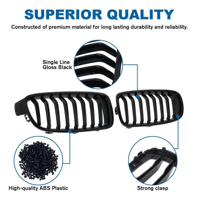 BILLDIO F30 Grille - Black Kidney Single slats Grill Compatible With BMW 3 Series F30 F31 2012-2018 320i 328i 328d 330e 330i 335i 340i 328i,ABS Gloss Black Kidney Grill - Image 3