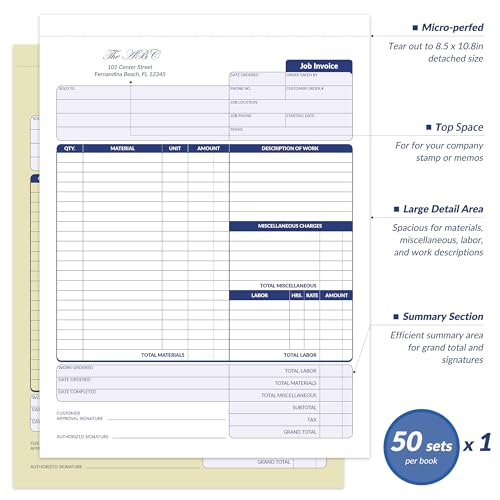 Harfesto Job Work Order Forms, Large Size Contractor Invoice Book 8-1/2" x 11-7/16", Invoice Receipt Book for Small Business, 2-Part Carbonless Forms, 50 Sets - Image 3