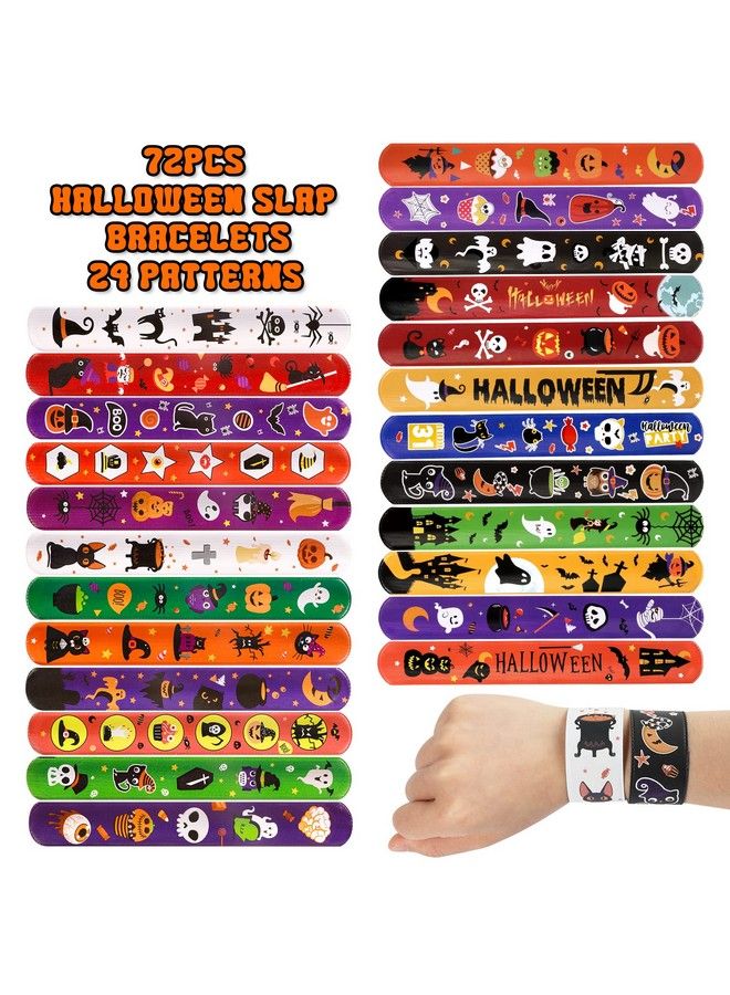 MGparty 72Pcs Halloween Slap Bracelets 24 Halloween Theme Designs Spider Pumpkin Ghost Zombie Bat Witches Snap Bracelet For Kids Party Favors Toys Prizes Pinata Goodie Bags Fillers - Image 3