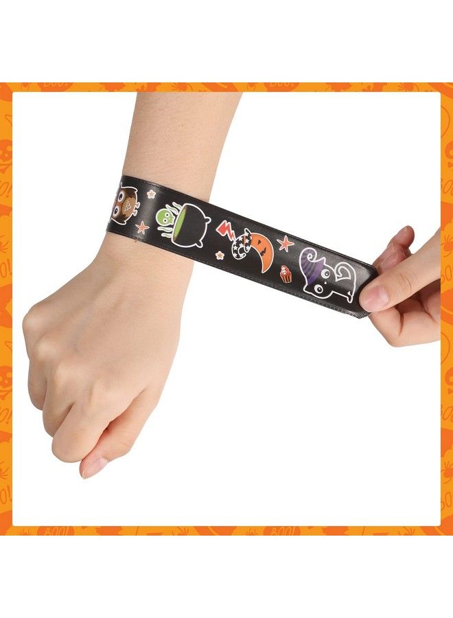 MGparty 72Pcs Halloween Slap Bracelets 24 Halloween Theme Designs Spider Pumpkin Ghost Zombie Bat Witches Snap Bracelet For Kids Party Favors Toys Prizes Pinata Goodie Bags Fillers - Image 5