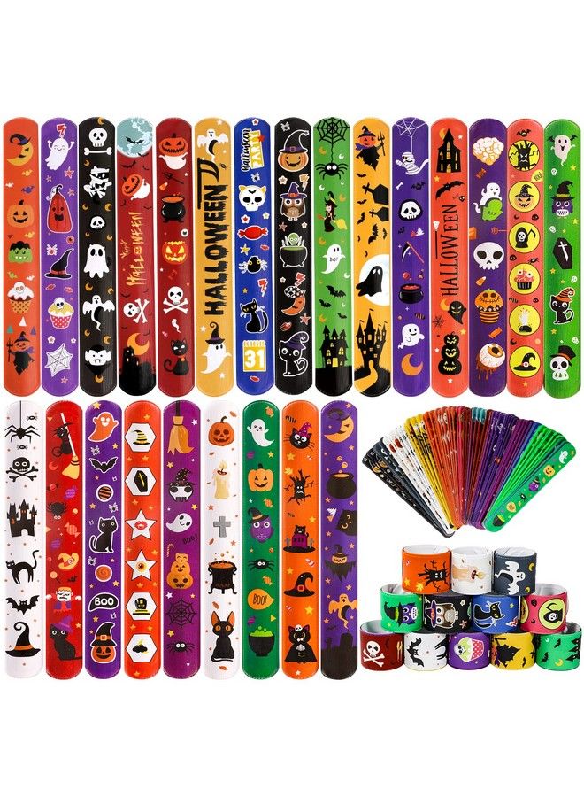 MGparty 72Pcs Halloween Slap Bracelets 24 Halloween Theme Designs Spider Pumpkin Ghost Zombie Bat Witches Snap Bracelet For Kids Party Favors Toys Prizes Pinata Goodie Bags Fillers - Image 2