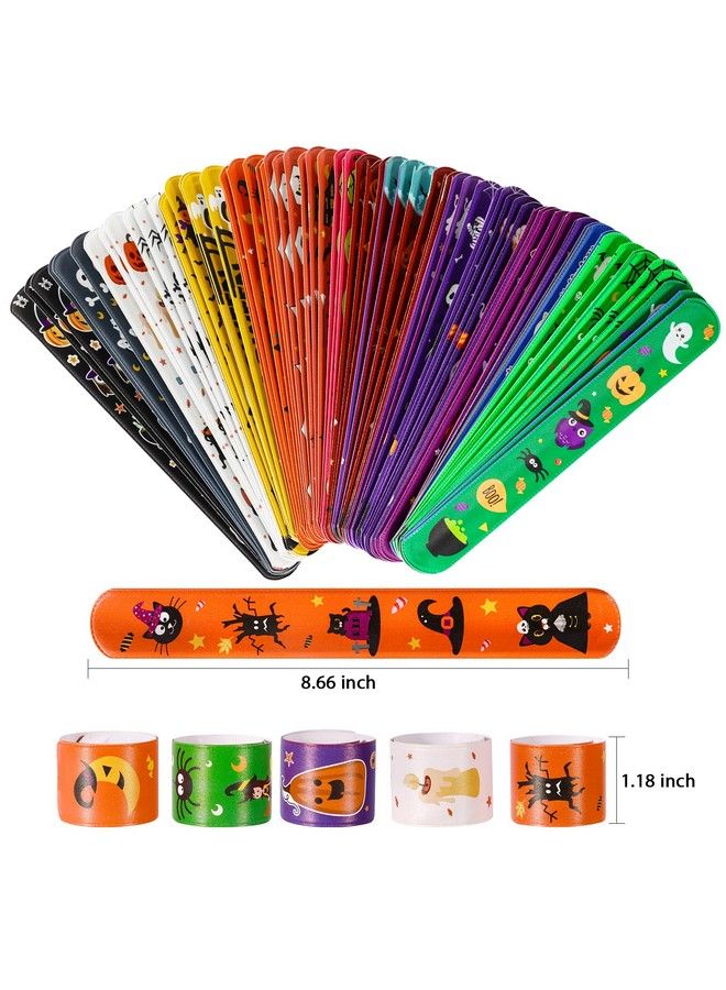 MGparty 72Pcs Halloween Slap Bracelets 24 Halloween Theme Designs Spider Pumpkin Ghost Zombie Bat Witches Snap Bracelet For Kids Party Favors Toys Prizes Pinata Goodie Bags Fillers - Image 4