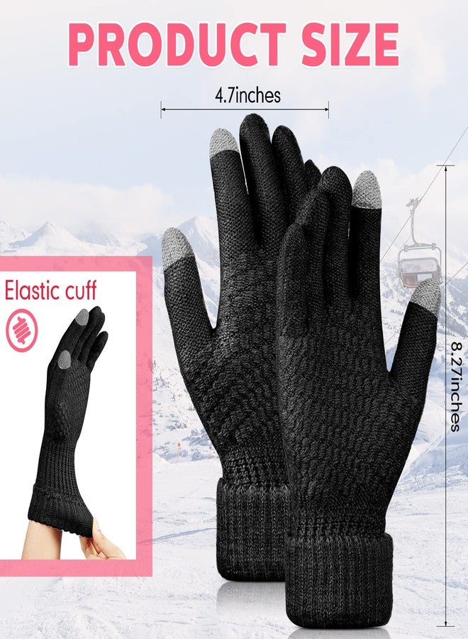 Jeere 3 Pairs Women's Winter Gloves Warm Women Touch Screen Knit Gloves Elastic Cuff Winter Mitten for Cold Weather, Black, Red, Pink, 4.70×8.27inch - Image 2