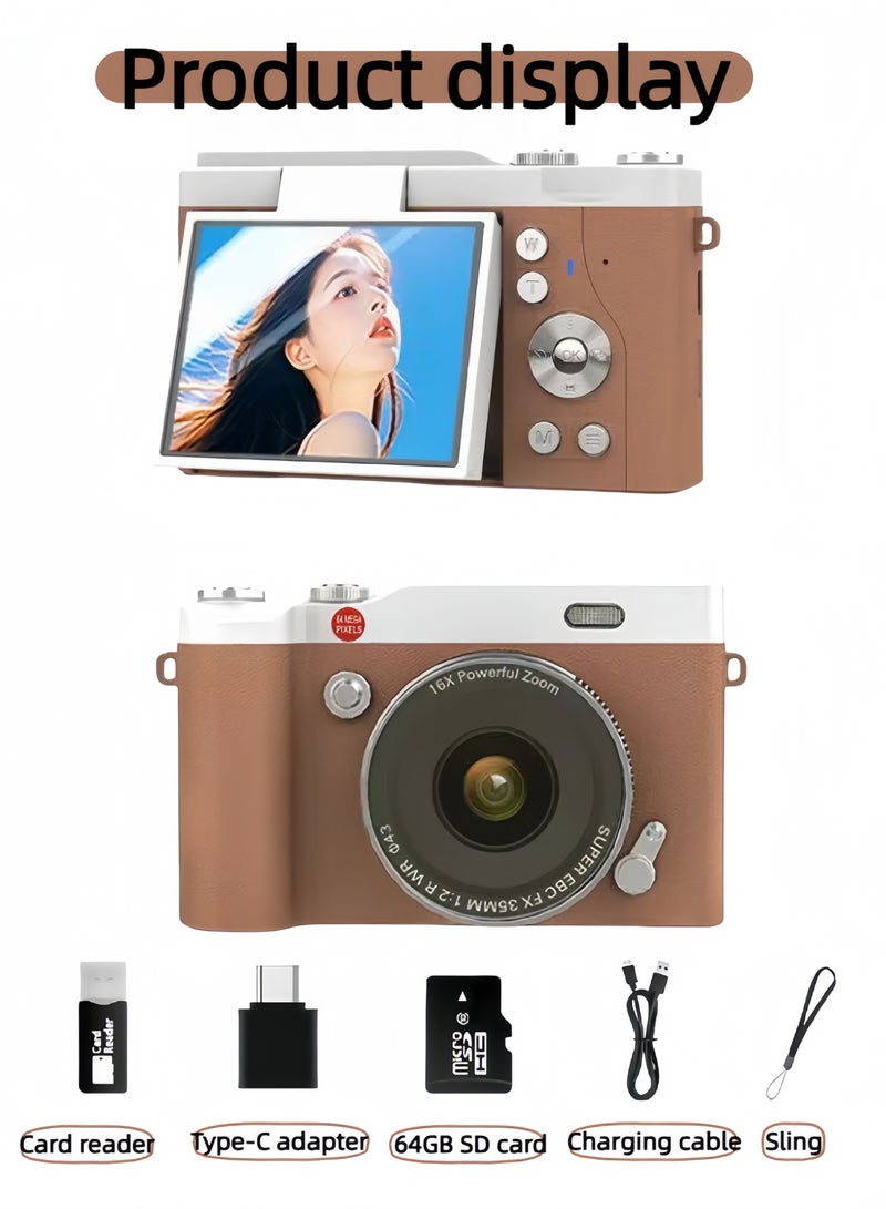 LAYRA 4K CCD Digital Zoom Student Digital Camera 64MP Portable Digital Photography Camera 180° Flip Screen Selfie Camera，with 64GB SD card  - Image 2