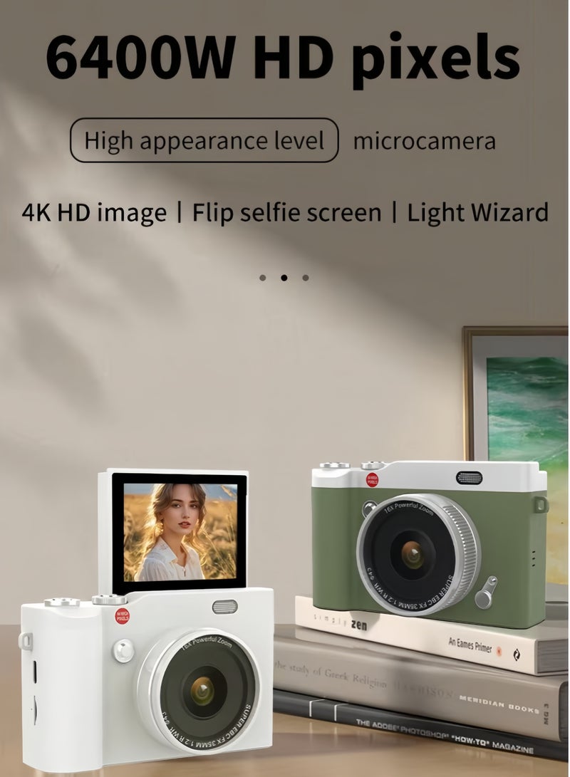 LAYRA 4K CCD Digital Zoom Student Digital Camera 64MP Portable Digital Photography Camera 180° Flip Screen Selfie Camera，with 64GB SD card  - Image 3