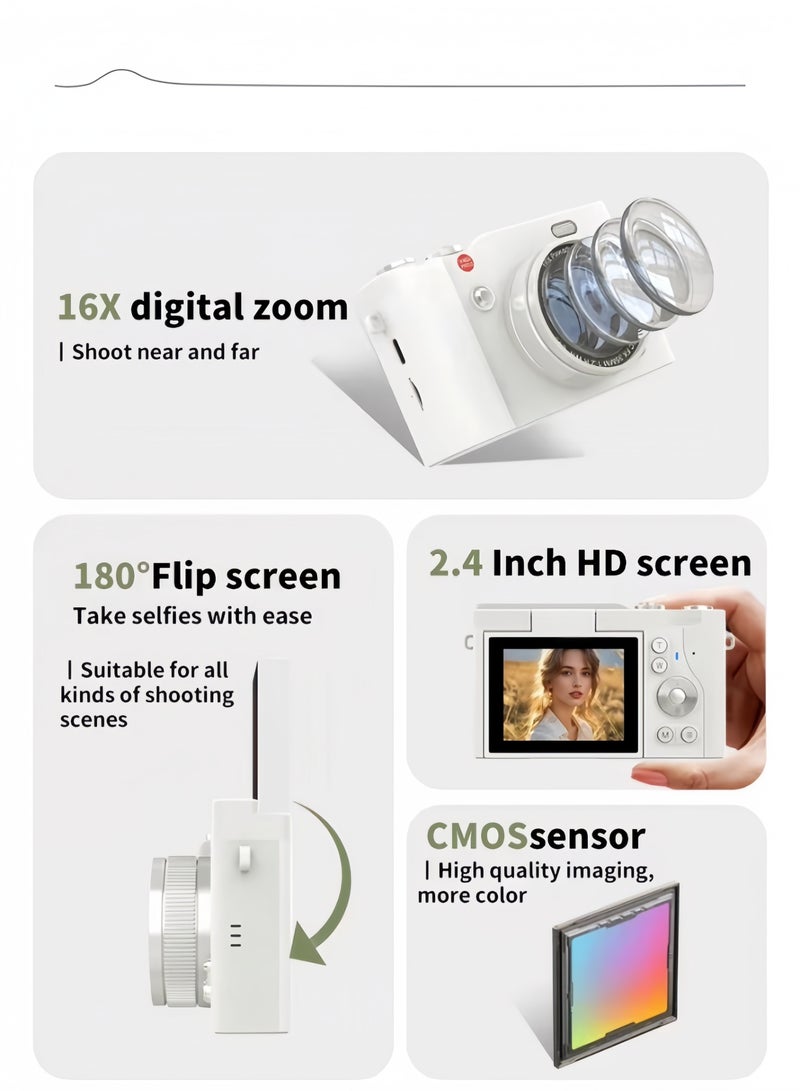 LAYRA 4K CCD Digital Zoom Student Digital Camera 64MP Portable Digital Photography Camera 180° Flip Screen Selfie Camera，with 64GB SD card  - Image 4