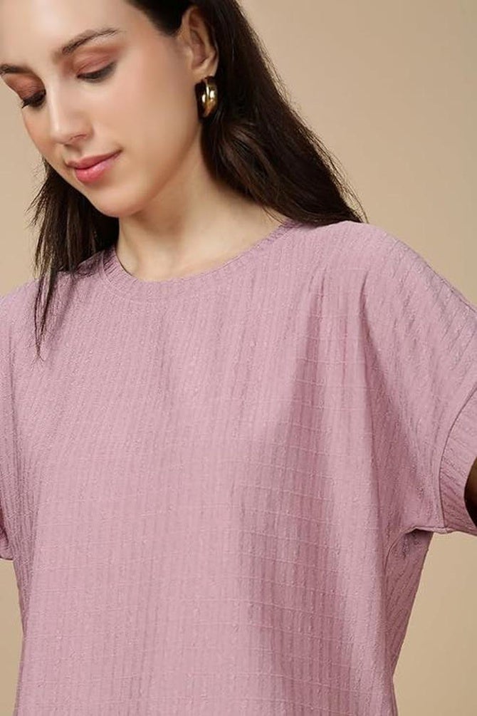 fyltr Women's Solid Regular Fit Textured T-Shirt | Cap Sleeves | Comfortable | Casual Tops for Women | Westernwear - Image 4