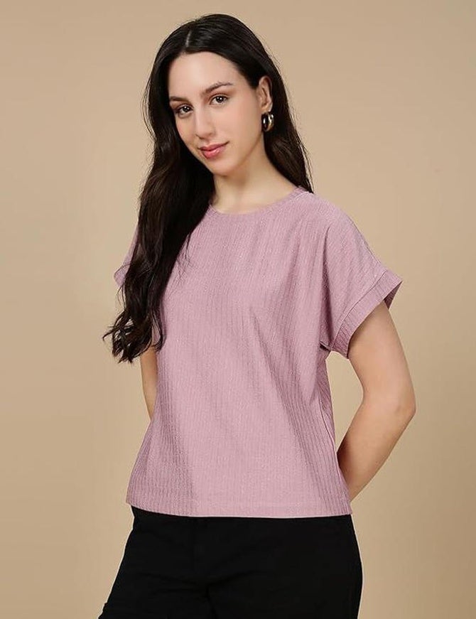fyltr Women's Solid Regular Fit Textured T-Shirt | Cap Sleeves | Comfortable | Casual Tops for Women | Westernwear - Image 3