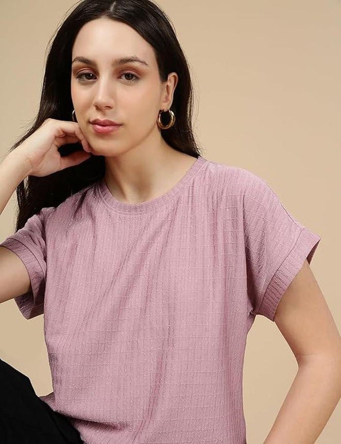 fyltr Women's Solid Regular Fit Textured T-Shirt | Cap Sleeves | Comfortable | Casual Tops for Women | Westernwear - Image 2