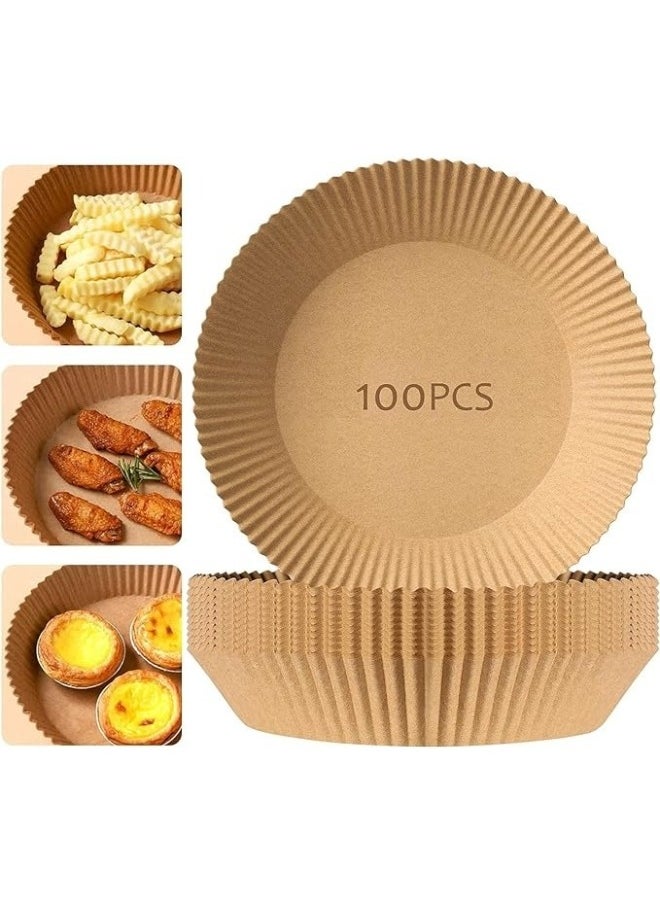 Generic Air Fryer Disposable Paper Liner, 100PCS Non-stick Air Fryer Paper Liners, Oil-proof Parchment Paper liners Disposable Air Fryer Liner, Food Pad Paper for Baking Microwave Roasting 20CM  - Image 1