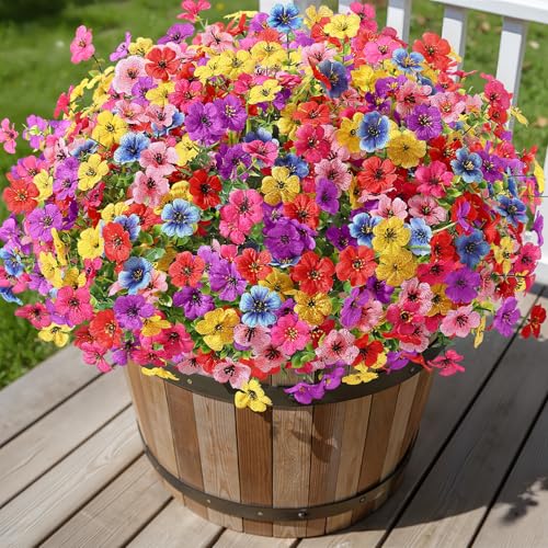Alupssuc 32 Bundles Artificial Flowers for Outdoors Decoration, UV Resistant Silk Faux Floral Spring Fake Plastic Plants Greenery for Outside Indoor Home Garden Porch Window Box Decor, Mix 6 Colors - Image 2