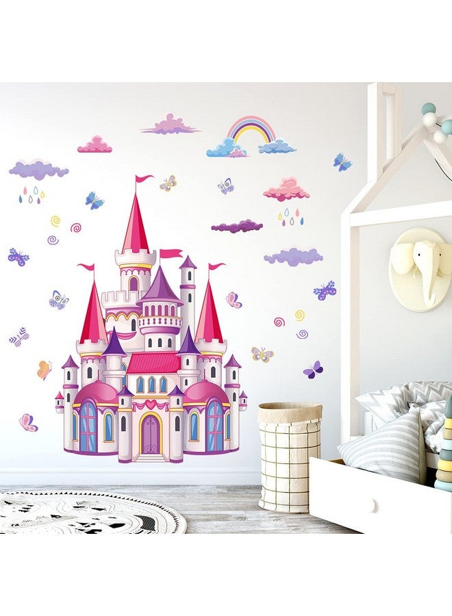 Decalsweet Cartoon Castle Wall Decals Rainbow Cloud Butterfly Wall Stickers for Girls Bedroom Kids Room Decor - Image 1
