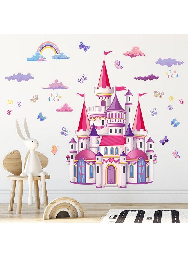 Decalsweet Cartoon Castle Wall Decals Rainbow Cloud Butterfly Wall Stickers for Girls Bedroom Kids Room Decor - Image 4