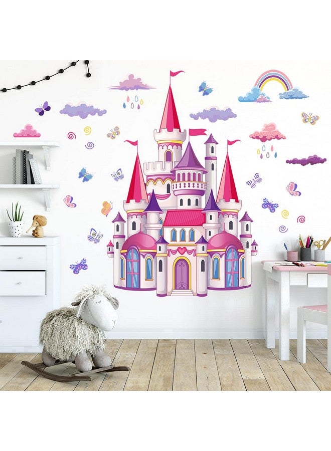 Decalsweet Cartoon Castle Wall Decals Rainbow Cloud Butterfly Wall Stickers for Girls Bedroom Kids Room Decor - Image 3