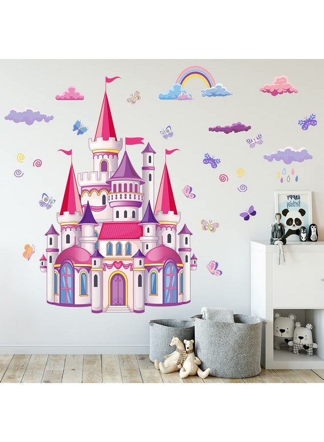 Decalsweet Cartoon Castle Wall Decals Rainbow Cloud Butterfly Wall Stickers for Girls Bedroom Kids Room Decor - Image 2