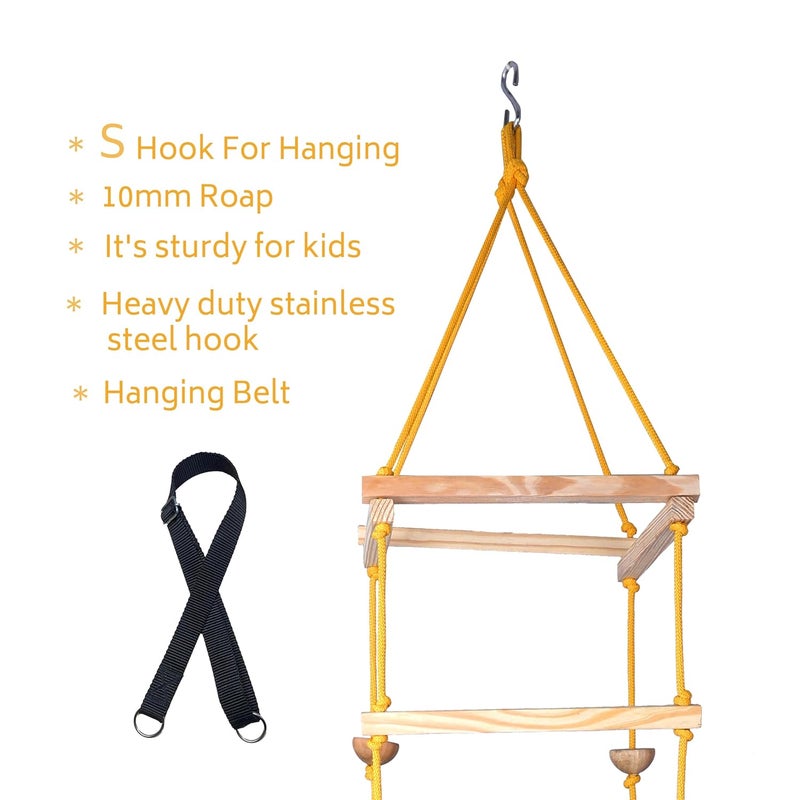 BOFFLE Hanging Square Ladder for Kids | Rope Ladder for Kids for Physical Activity | Tunnel Ladder Kids for Outdoor | Durable Hanging 4-Side Ladder Kids Made of Natural Wood - Image 3