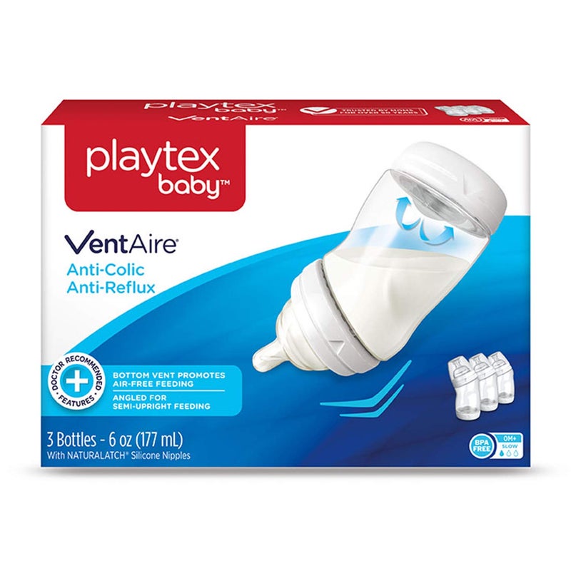 playtex زجاجة بلايتكس بيبي فنتاير، تساعد في منع المغص والارتجاع، زجاجات سعة 6 أونصات، 3 قطع - Image 1